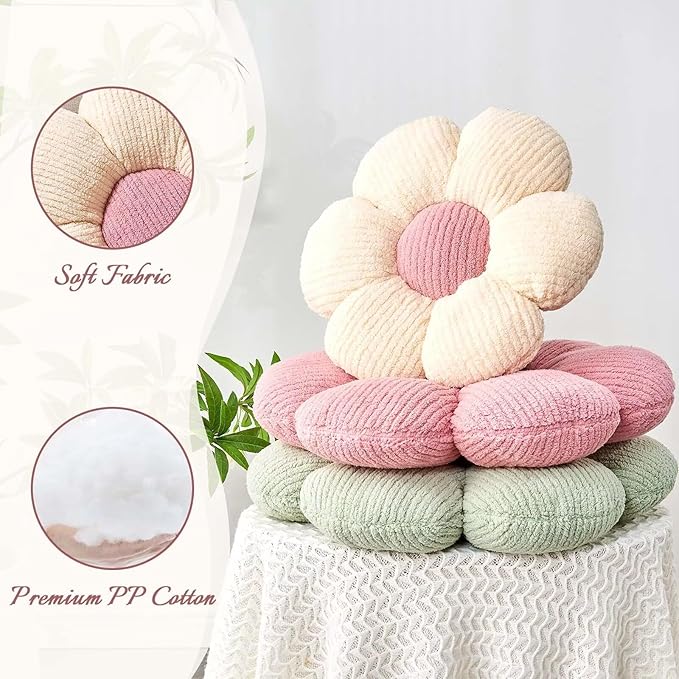 Soft White Pink 19.6" Flower Pillow for Home Decor, Cute Shaped Floor Pillow Aesthetic Plush Decorative Pillow for Bed Sofa Couch