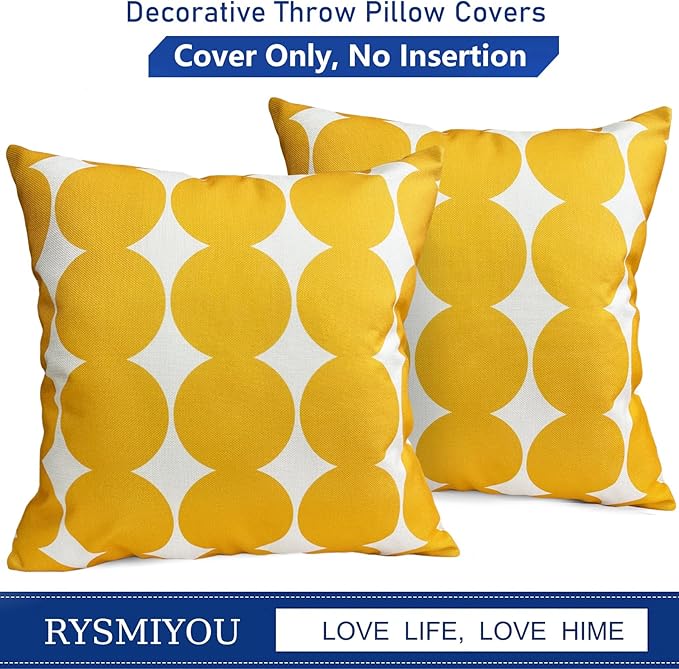 Decorative Throw Pillow Covers Set of 2 Chrome Yellow Fashion Polka dot Pillow Covers 18x18 Inch Throw Pillow Cover Linen Pillowcase Farmhouse Outdoor Pillow Covers for Couch Sofa Bedroom