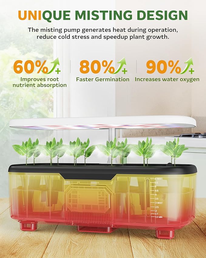 Misting Hydroponic Growing System Kit 15-Pods Indoor Smart Herb Garden Planter with LCD Touch Panel 6L Large Tank for Herb/Vegetables/Flowers/Fruits,Birthday&Christmas Gifts for Gardening Beginners