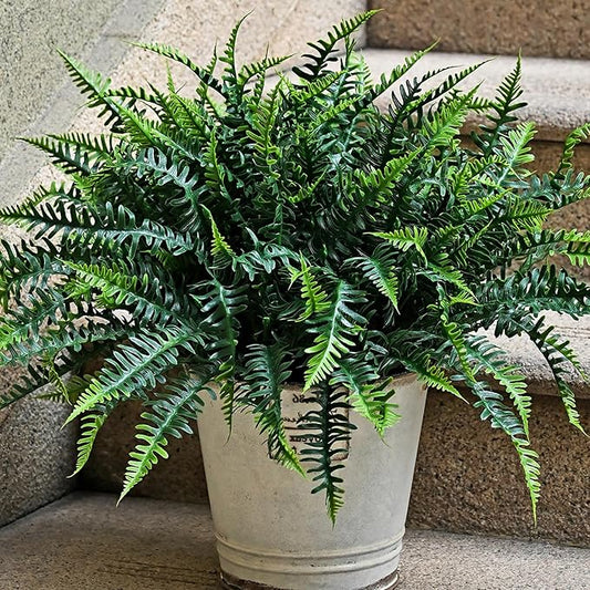 UV-Resistant Artificial Plants Faux Ferns – Certified Fade-Proof Outdoor Decor – Realistic Green Leaves Fake Greenery for Patio, Planters Front Porch Garden, and Landscaping 16 Bundles