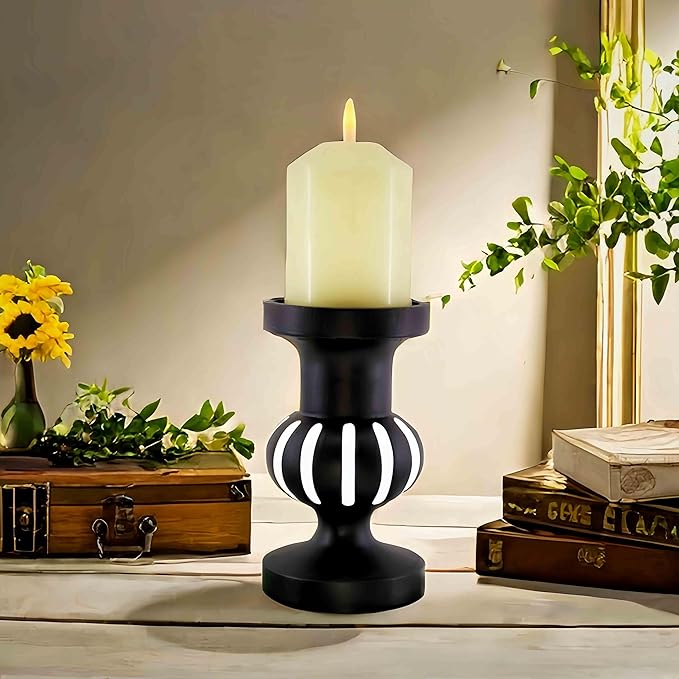 Wooden Candle Holders Pillar,Vintage Seaside Pillar Stand for Dining Table Centerpiece, Coffee Table, Mantel, Or Any Table Top，Free Standing Farmhouse Candle Holders.