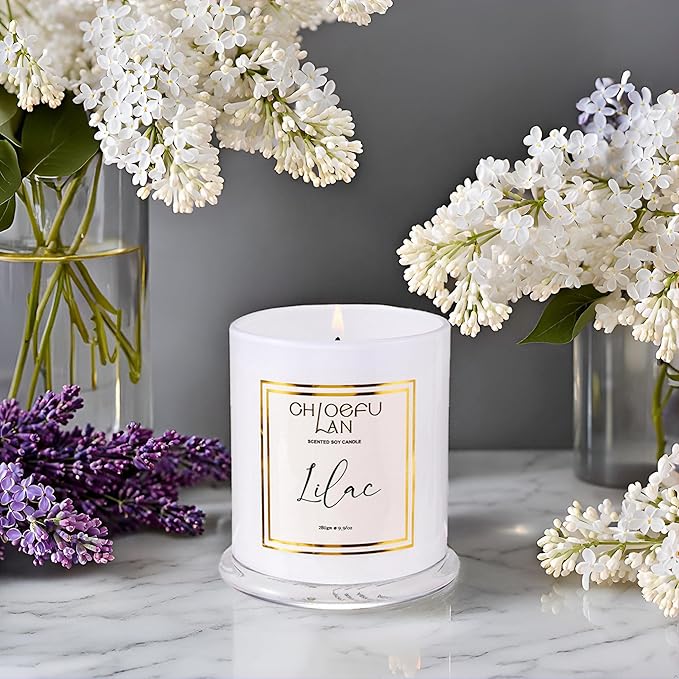 Chloefu LAN Lilac Candle, Scented Candles for Home, Wedding Gift for Women, Natural Soy Wax for Clean Burning, Luxury Glass Jar, Bridal Shower Gifts, Non-Toxic, 70 Hour Burn, 10 oz