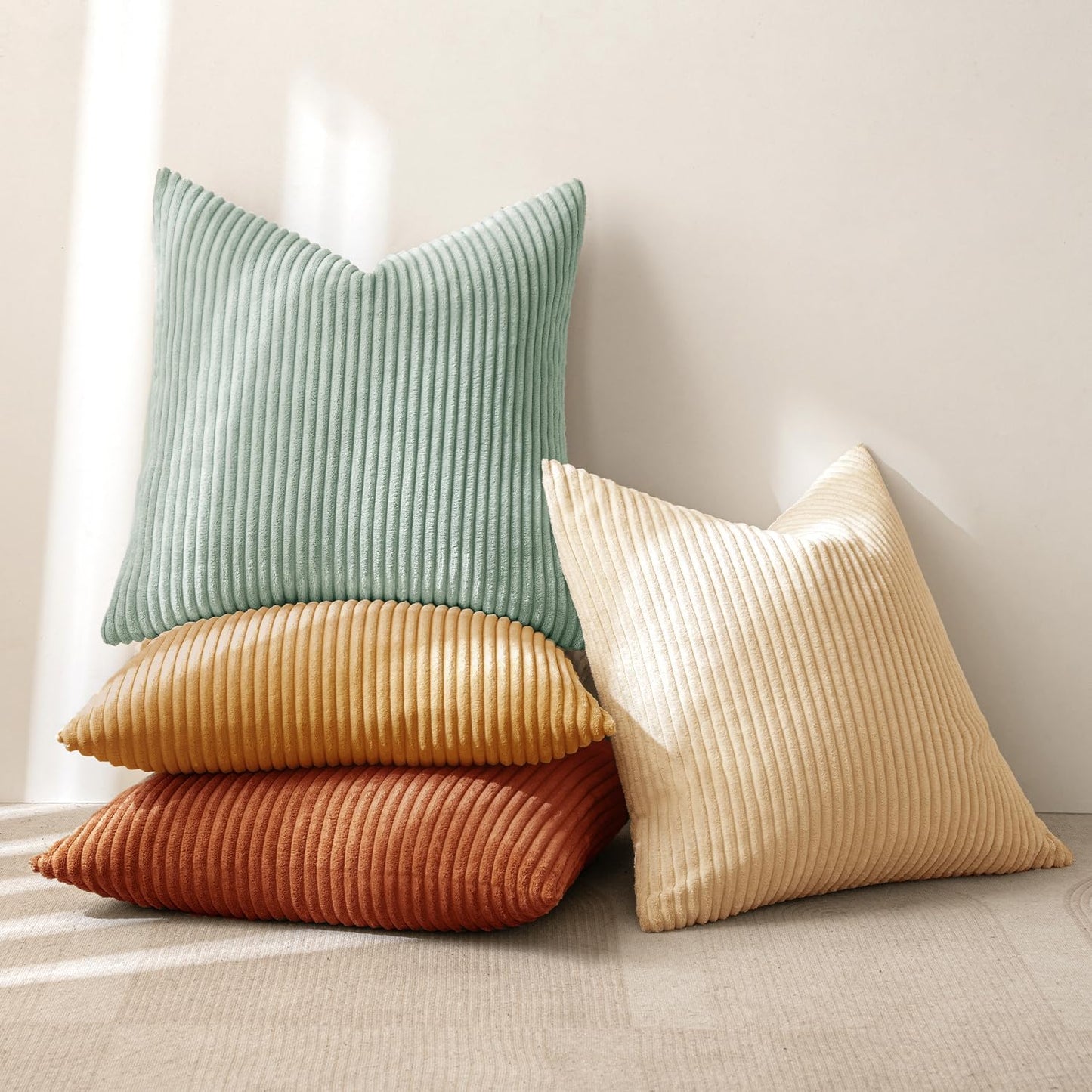 MIULEE Boho Farmhouse Throw Pillow Covers 18x18 Inch Set of 4 Summer Modern Natural Decorative Cushion Covers Soft Corduroy Home Decor for Spring Couch Bed Sofa Living Room Teal-Rust Gradient Series