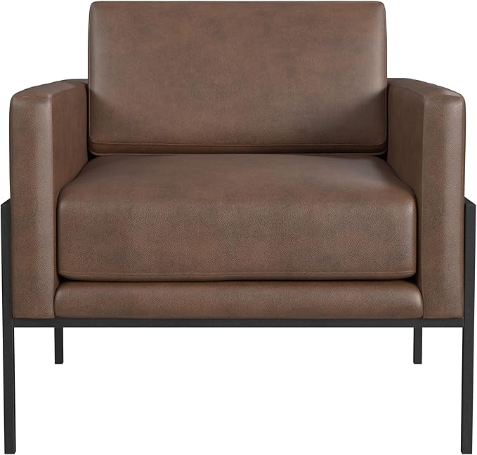 HomePop Modern Metal Frame Accent Chair Home Décor|Accent Chairs for Living Room & Bedroom - Brown Faux Leather