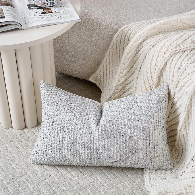 Striped Throw Pillow Covers 12x20 Set of 2 Blue Textured Boucle Chic Morden Boho Accent Farmhouse Rectangular Lumbar Decorative Couch Pillow Covers for Home Decor Bed Sofa Living Room