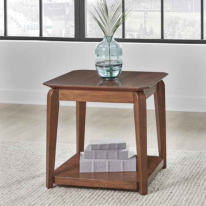 Signature Design by Ashley Trenmour Mid-Century Modern End Table with Lower Open Shlef, Light Brown