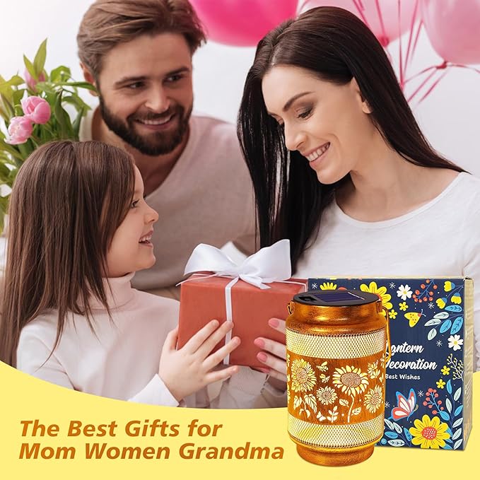 Sunflower Solar Lanterns Outdoor Waterproof with Shepherd Hook, Sunflower Birthday Gifts for Christmas Women Mom Grandma, Metal Solar Hanging Lights Garden Decor for Outside Yard Patio Pathway