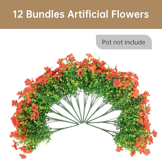 12 Bundles Artificial Flowers Plants for Outdoor Indoor Spring Summer Home Decor, Faux Flower Daisy with Eucalyptus Leaves Fake Plants, UV Resistant Artificial Flowers for Garden Porch Patio Decor