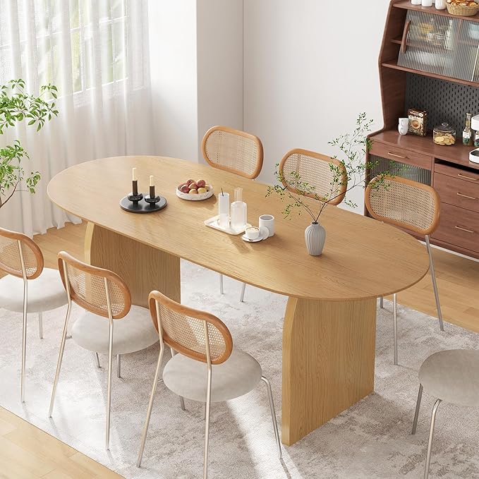 Casaphoria 79" Large Dining Table for 8, Wood Oval Living Room Table, Modern Farmhouse Kitchen Table with Scratch-Resistant Top & Wood Pedestal, Easy Assembly and Clean, Oak