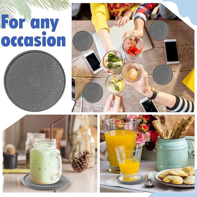 Photect Diatomaceous Earth Coasters Set with Holder Absorbent Stone Drink Coasters Instant Drying Tray for Tabletop Protection Home Decoration Housewarming Gift(Black,4 Pcs)