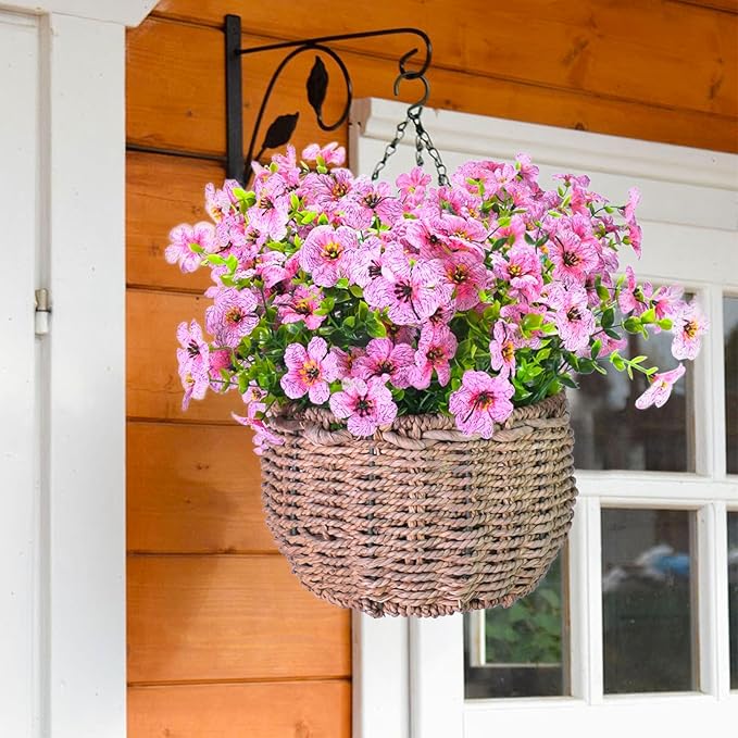 24 Bundles Artificial Flowers for Outdoors & Indoors – UV Resistant Faux Plastic Plants for Garden, Patio, Porch, Window Box, Home Decor – Lush & Vibrant Fake Flowers, Pink