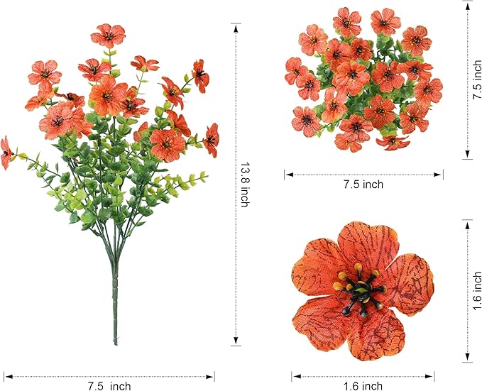 Artificial Fake Fall Mums Flowers Plants for Outdoor Outside Decoration, 12 Bundles Faux Silk Orange Daisy UV Resistant Look Real for Autumn Front Door Porch Planter Patio Garden Home