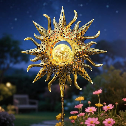 TAKE ME Sun Solar Lights Outdoor Waterproof Metal Garden Stakes for Patio Yard Walkway LawnPatio Mothers Day Gifts Mom Wife Grandma (Sun)