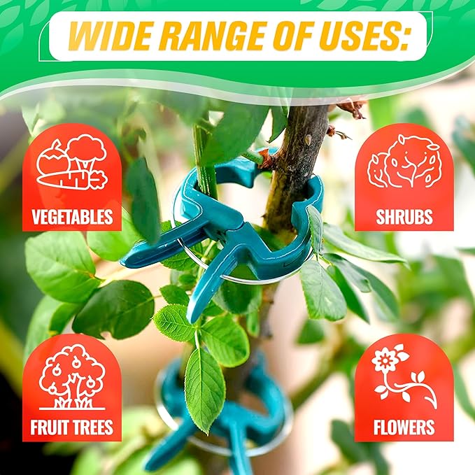 Tomato Clips for Garden - 60 Pcs 2 Sizes Plastic Tomato Plant Clips for Support & Upright Growth, Reusable & Adjustable, Gentle & Reliable Fixation, Easy to Use - for Stems, Flowers, Vines, Vegetables