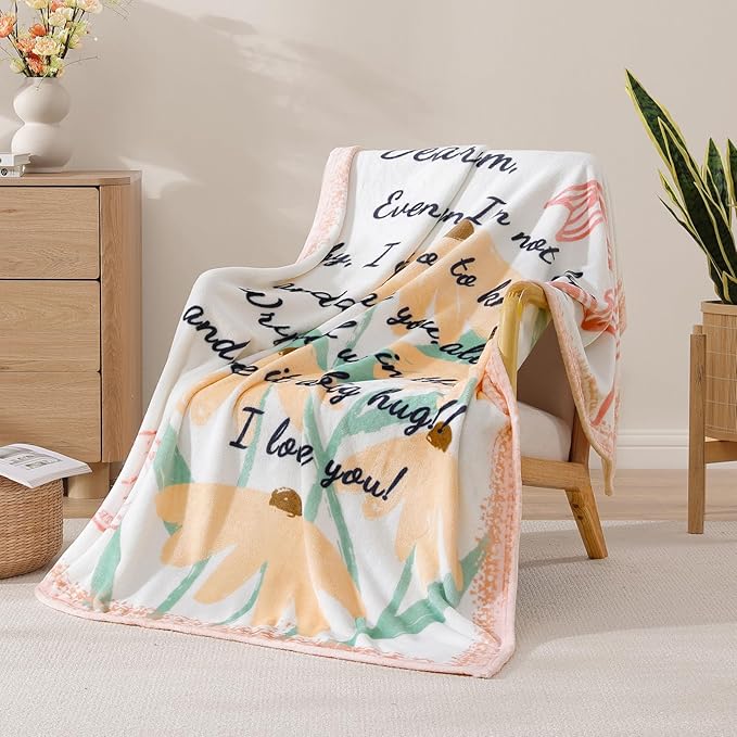 Geniospin Throw Blanket for Mom Birthday Gifts from Daughter Son, Dear Mom Blanket for Christmas, Super Soft Flannel Throw Blanket for Couch Bed Sofa, Warm and Cozy