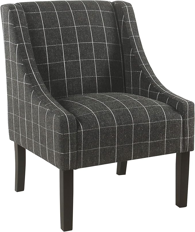 Homepop Home Decor | Upholstered Classic Swoop Arm Accent Chair | Accent Chairs for Living Room & Bedroom | Decorative Home Furniture, Black Windowpane