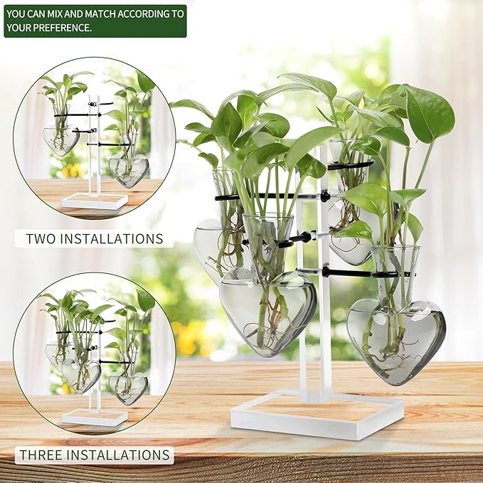 Plants Propagation Stations Plant Terrarium Kit Gift for Women Birthday Glass Planters for Indoor Plants Home Office Decor Acrylic Plant Accessories - 4 Love Hear Vase