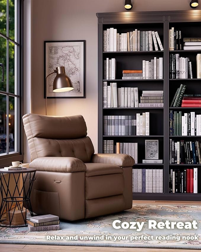 Garvee Oversized Recliner Chair Living Room Recliner Adjustable Backrest & Footrest 1.5X Sponge Filling with Massage & Heat - Khaki