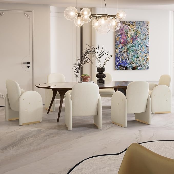 YOUTASTE Oversized Mohair Accent Chair for Living Room & Bedroom, Mid-Century Modern Armchair with Wood Frame & Gold Legs, Comfy Upholstered Single Sofa, Beige