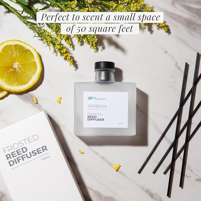 Frosted Verbena Reed Diffuser Set - Decorative Fragrance Diffuser & Oil for Bathroom & Home | Long-Lasting Aroma | Natural Scent Sticks | Essential Oils & Botanicals| 100mL