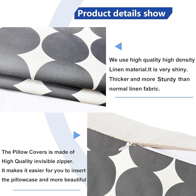 Decorative Throw Pillow Covers Set of 2 Dark Grey Fashion Polka dot Pillow Covers 16x16 Inch Throw Pillow Cover Linen Pillowcase Farmhouse Outdoor Pillow Covers for Couch Sofa Living Room