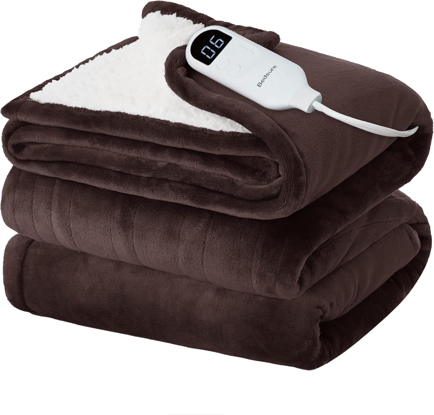 Bedsure Electric Blanket Twin - Soft Flannel Heated Blanket, Fast Heating with 10 Time Settings & 6 Heat Settings, Warm Gift for Grandma (62x84 inches, Brown)