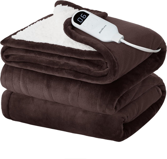 Bedsure Electric Blanket Full Size - Soft Flannel Heated Blanket, Fast Heating with 10 Time Settings & 6 Heat Settings, Warm Gift for Grandma (72x84 inches, Brown)