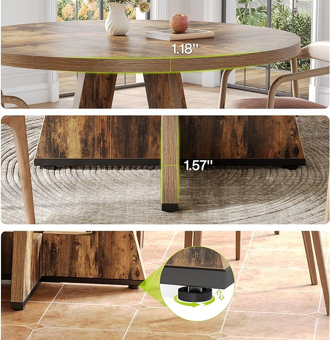 LITTLE TREE Round Dining Table for 4-6 People, 47 Inches Dining Room Table with Wooden Pedestal Base, Circle Kitchen Tables for Dining Room, Kitchen, Living Room, Rustic Brown