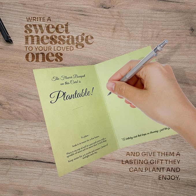 Seed Paper Birthday Cards – 4 Plantable Bouquet Inserts with Wildflower Seeds, 4 Greeting Cards & Envelopes, Unique Gift for Birthdays & Special Occasions