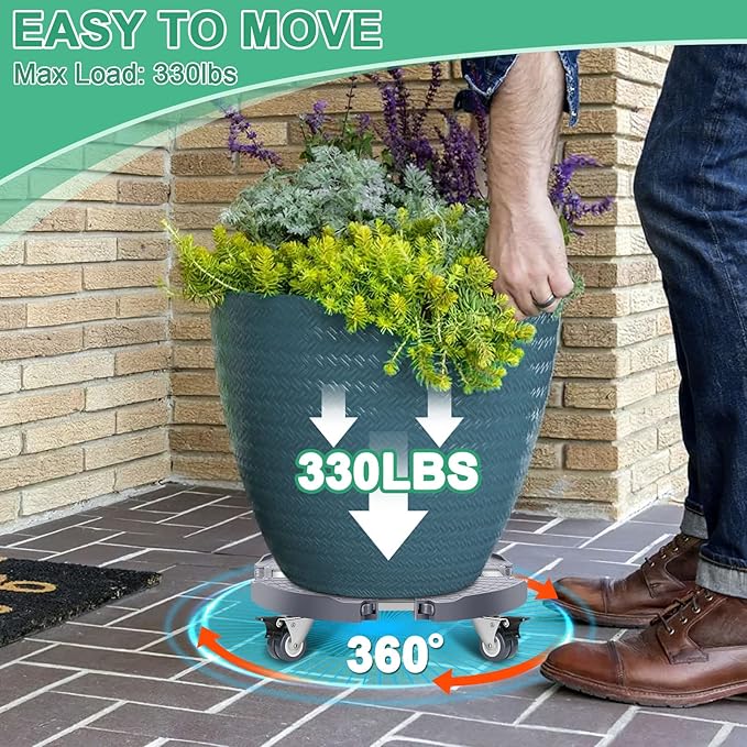 sanyi Plant Caddy with Wheels, 2 Pack Adjustable 15-21 Inch Rolling Planter Base Indoor Outdoor Large Plant Rollers Cart Dolly with Casters for Flower Pot Garden Tree Pot Holder Mover