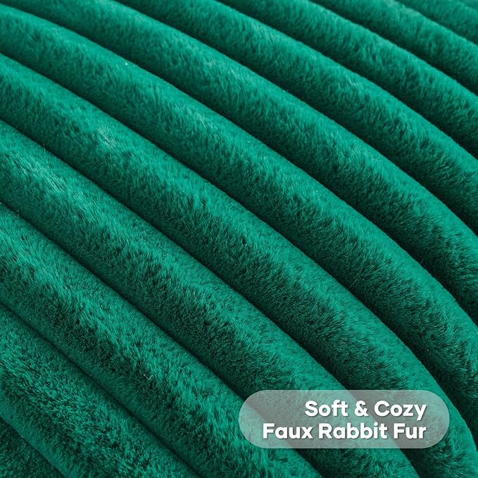 FUTEI Emerald Green Striped Decorative Throw Pillow Covers 24x24 Inch Set of 2,Square Fall Decorations Couch Euro Pillow Case,Soft Cozy Faux Rabbit Fur & Velvet Back,Modern Home Decor for Bed