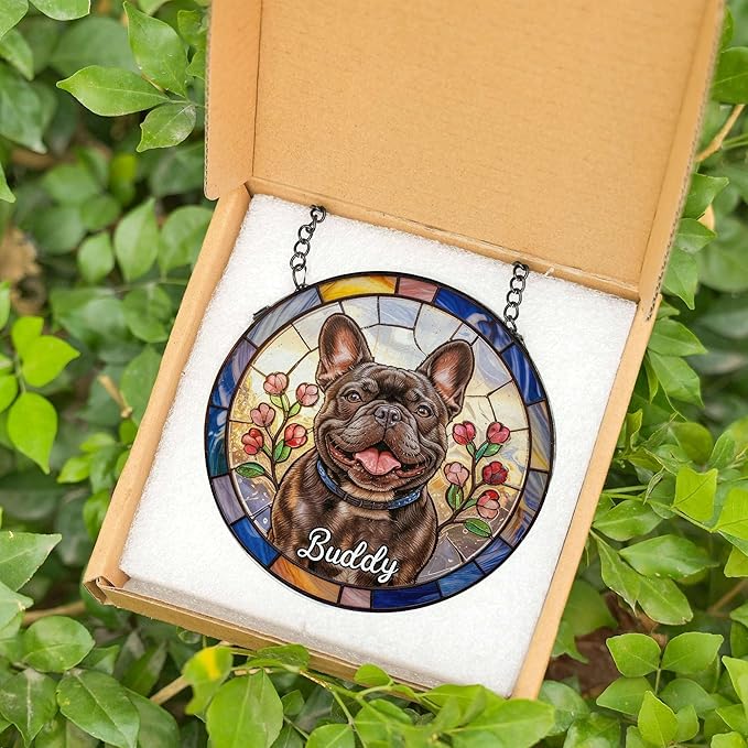 Custom Photo Dog Memorial Suncatcher, Custom Name Image Pet Suncatcher, Pet Loss Suncatcher, Stained Glass Light Catcher, Dog Memorial Ornament Loss of Pet Sympathy Gift
