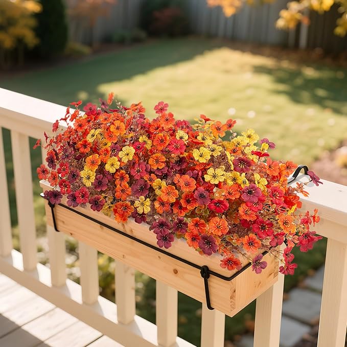 Fall Mums Artificial Flowers for Outdoors Potted, 12 Bundles Fake Fall Daisy Flower with Realistic Eucalyptus Leaves, Fake Plants for Greenery Boxwood Porch Patio Garden Pot Courtyard Lawn