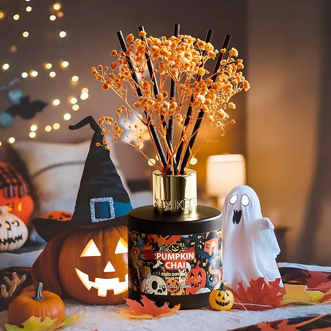 Airkeep Reed Diffuser Set,3.38 fl oz (100 ml) - Pumpkin Chai Oil Diffusers with 8 Reed Sticks, Home Fragrance Reed Diffuser for Bathroom Shelf Decor