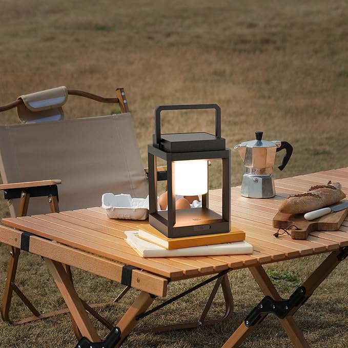 Outdoor Solar Table Lamp, 3-Level Brightness Warm LED Lantern, USB & Solar Powered Solar Lantern Waterproof, Touch Control Outdoor Lamps, Portable Cordless Lights for Patio, Balcony, Bedroom