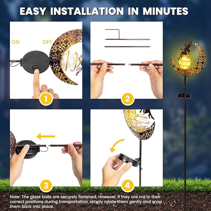 Fairy Garden Solar Lights Outdoor Moon Stakes, Waterproof Outdoor Metal Decor Gifts for Women Mom, Art Moon Sculpture for Yard, Patio, Garden, Porch, 2 Pack