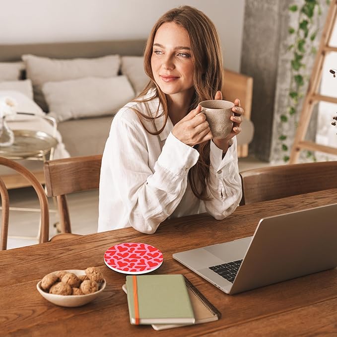 Coasters Set of 4, Pink Round 4" Ceramic & Cork Coasters, Absorbent, Ideal for Table Home Decor & Gifts