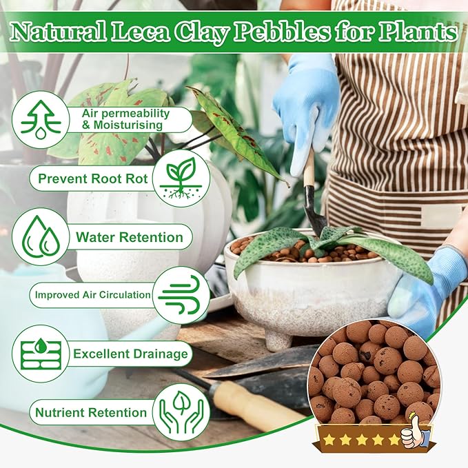 2 LBS Natural Leca Clay Pebbles for Plants- 4-16mm Expanded Clay Leca Balls for Indoor Plants, Hydroton Clay Pebbles for Plants Hydroponic & Aquaponics Growing, Orchids, Drainage, Terrarium