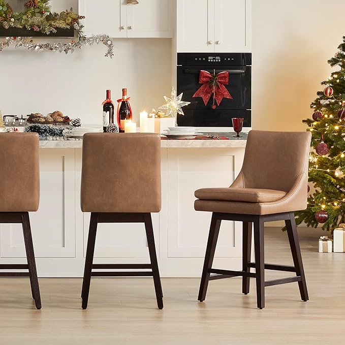CHITA Counter Height Swivel Barstool, Upholstered Bar Stool, 26.8" H Seat Height, PU Leather in Retro Brown
