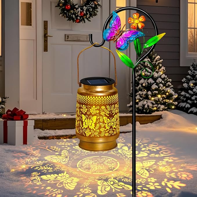 Butterfly Solar Lanterns Outdoor Waterproof with Shepherd Hook,Christmas Decorations Birthday for Mom Women Grandma,Garden Lights Butterfly Decor,Hanging Solar Lights Decorative for Yard,Patio,Porch