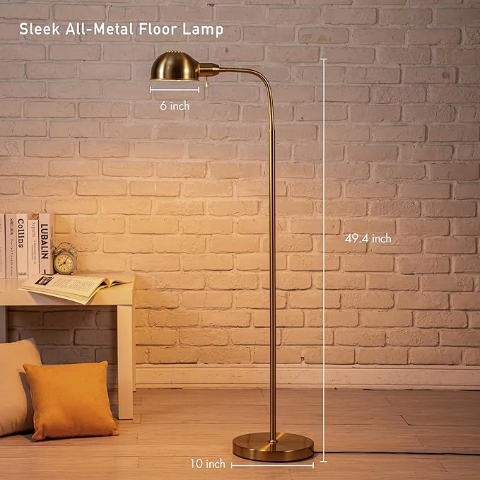 O'Bright Nova - Adjustable Floor Lamp with Flexible Gooseneck and Rotatable Shade, E26 Socket, 10-Inch Base - Ideal for Reading, Bedside, Living Room, Antique Brass