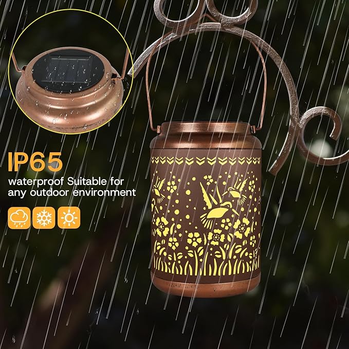 Solar Lanterns 0utdoor Waterproof, Outdoor Waterproof Hummingbird Garden Decorative Lights, Courtyard and Backyard Lights, Porch Metal Solar Decorations