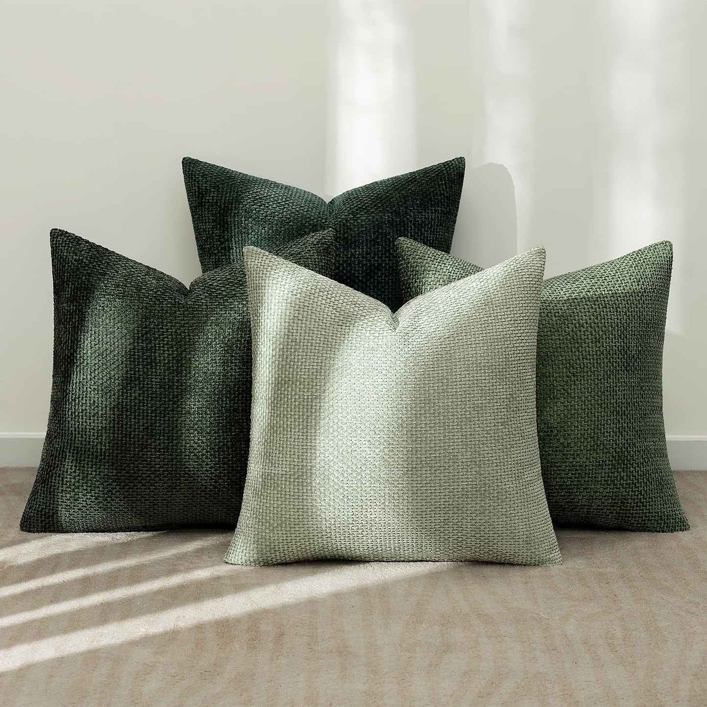 MIULEE Pack of 4 Christmas Couch Throw Pillow Covers 16x16 Inch Green Soft Decorative Chenille Pillow Covers Farmhouse Accent Cushion Covers for Boho Home Decor Sofa Bedroom Living Room
