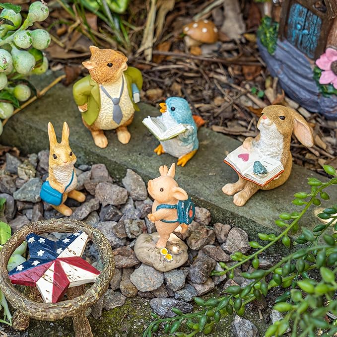 TZSSP 5 Pcs Miniatures Garden Fairies Kit Garden Accessories-Miniature Rabbits Squirrel Bird Pig Figurine for DIY Kit Ornaments,Micro Landscape Micro Landscape Terrarium Ornaments