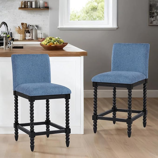 DUHOME Spindle Counter Stools Set of 2 with Padded Spring Seat,Wooden Bar Stools Farmhouse 26 Inch Counter Height Stools Chairs with Spindle Back for Kitchen Island