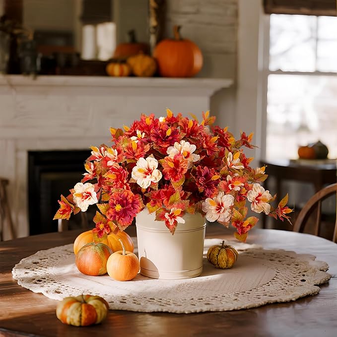 Fake Fall Flowers Artificial for Outdoors Decoration, 2PCS Faux Fall Flowers for Outdoor Planters, Autumn Hibiscus UV Resistant No Fade for Home Porch Patio Garden Balcony Yard Indoor Decor