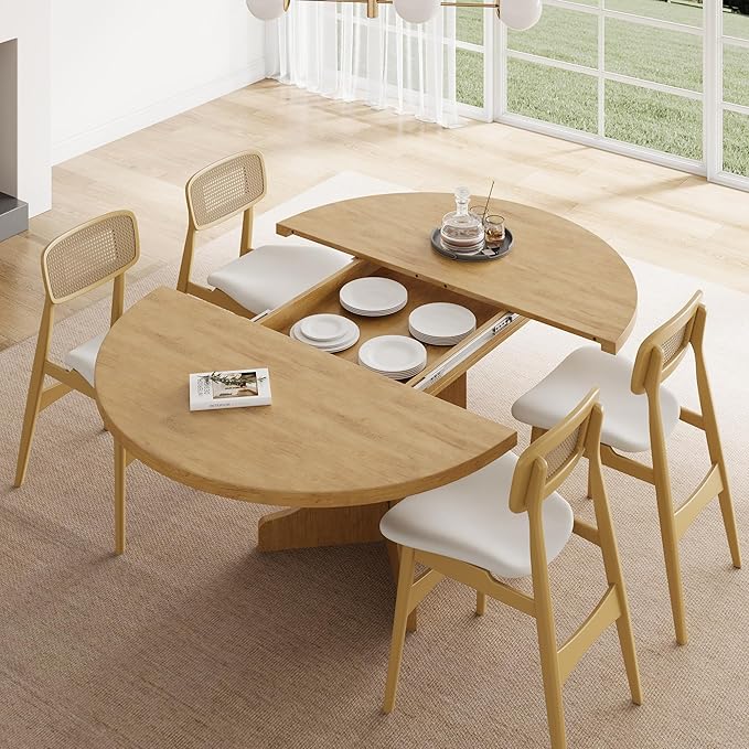 Feonase 59" Round Extendable Dining Room Table for 6, Modern Oval Kitchen Table with Heavy Duty Wood Base, for Kitchen Dining Living Room, Easy Assembly, Noise-Free, Oak