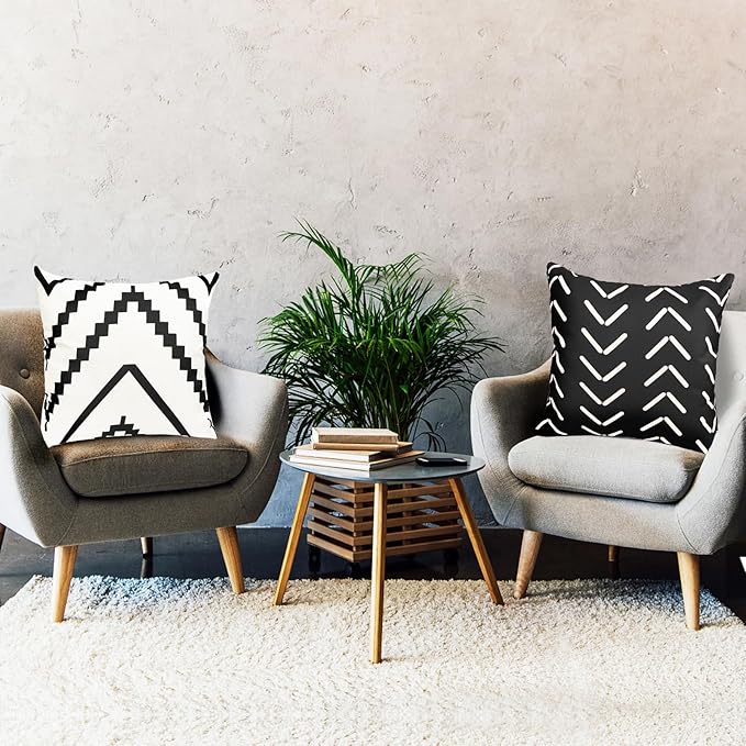 Decorative Throw Pillow Covers Set of 4 Black White Pillow Covers 22x22 inch Throw Pillows Linen Square Pillow Case,Farmhouse Outdoor Modern Geometric Pillow Covers for Couch Sofa Living Room