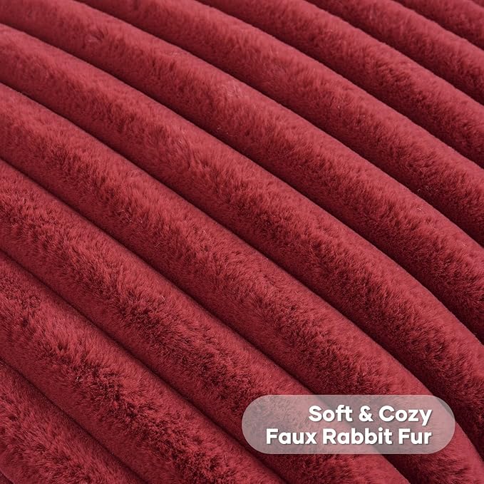 FUTEI Burgundy Striped Decorative Throw Pillow Covers 26x26 Inch Set of 2,Wine Red Square Fall Decorations Couch Euro Pillow Shams,Soft Cozy Faux Rabbit Fur & Velvet Back,Modern Home Decor for Bed