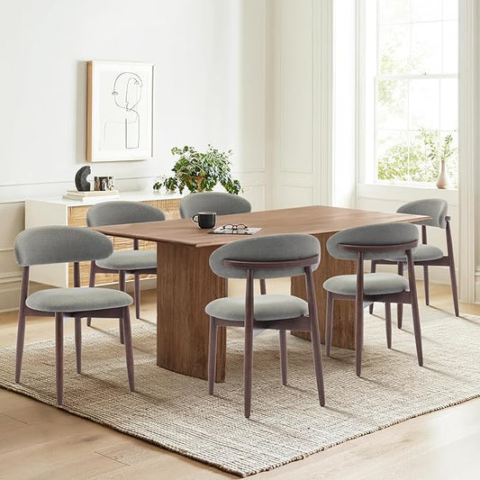 COLAMY Wooden Dining Chairs Set of 6, Modern Fabric Upholstered Kitchen Side Chairs, Farmhouse Dining Room Chairs with Foot Pegs, Green